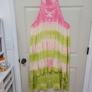 Maxi Tie Dyed Pink, White & Green Dress XL
